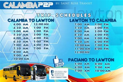 SM Calamba Bus Schedule .